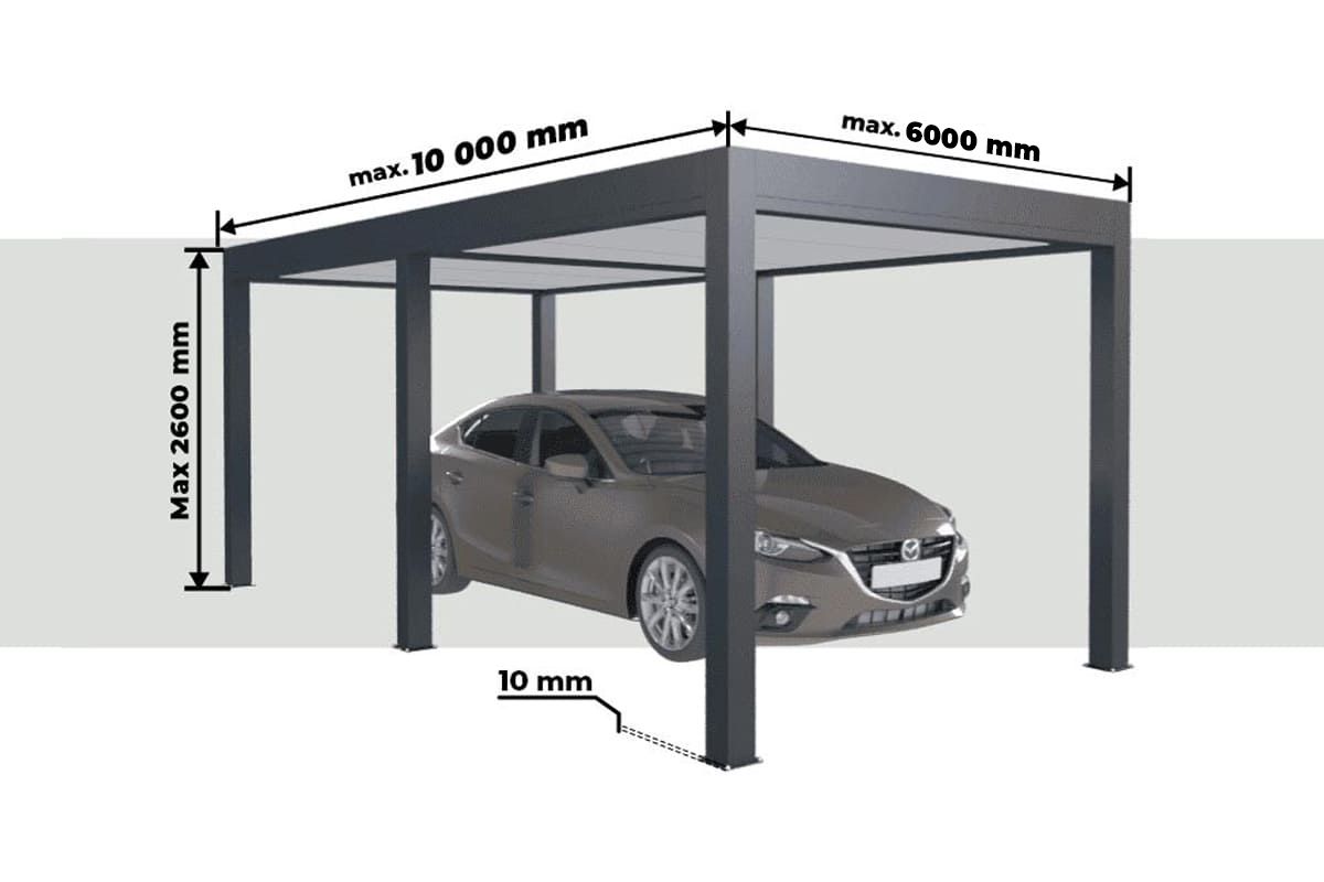 Medidas Cubierta para Coche Doble Tejado Plano Autoportante a Medida