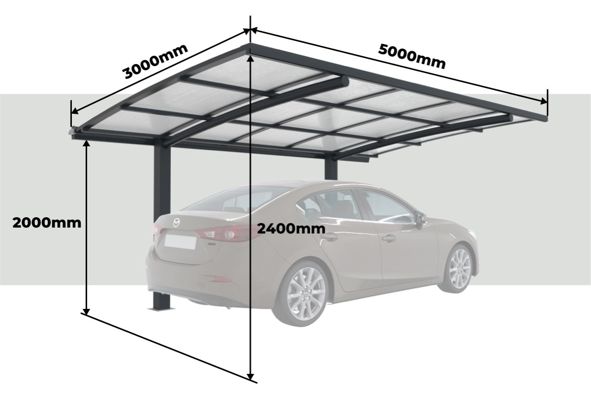 Altura y Ancho Cubierta para Coche en Aluminio con 2 Postes 5000x3000 mm