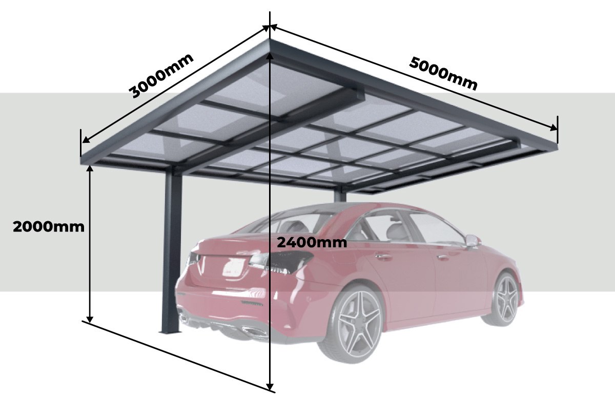 Altura y Ancho Cubierta para Coche Contemporáneo en Aluminio con 2 Postes 5000x3000 mm