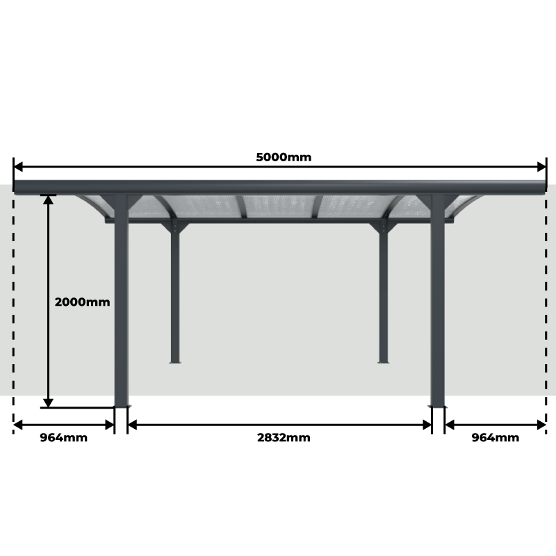 Largo Cubierta para Coche Curvada en Aluminio 5x3 m