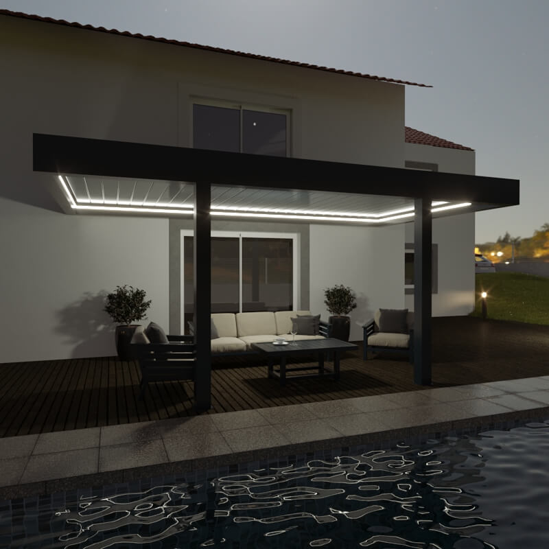 Iluminación LED Pérgola Bioclimática Grandlux Pilar de Distancia Personalizable