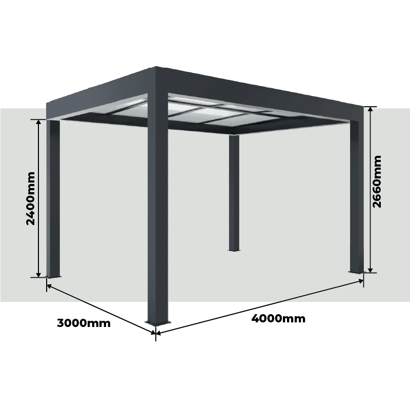 Dimensiones Pérgola Policarbonato Aluminio Grandlux Autoportante