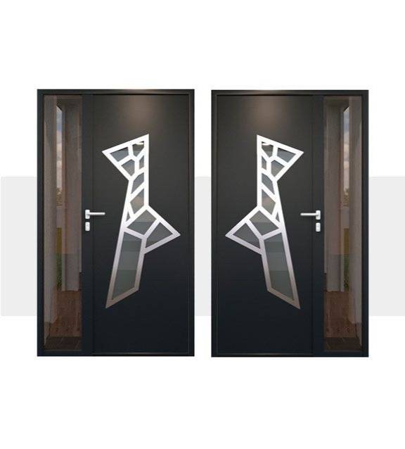 Decoración Puerta de Entrada en Aluminio Kalamos Alunox con Fijo